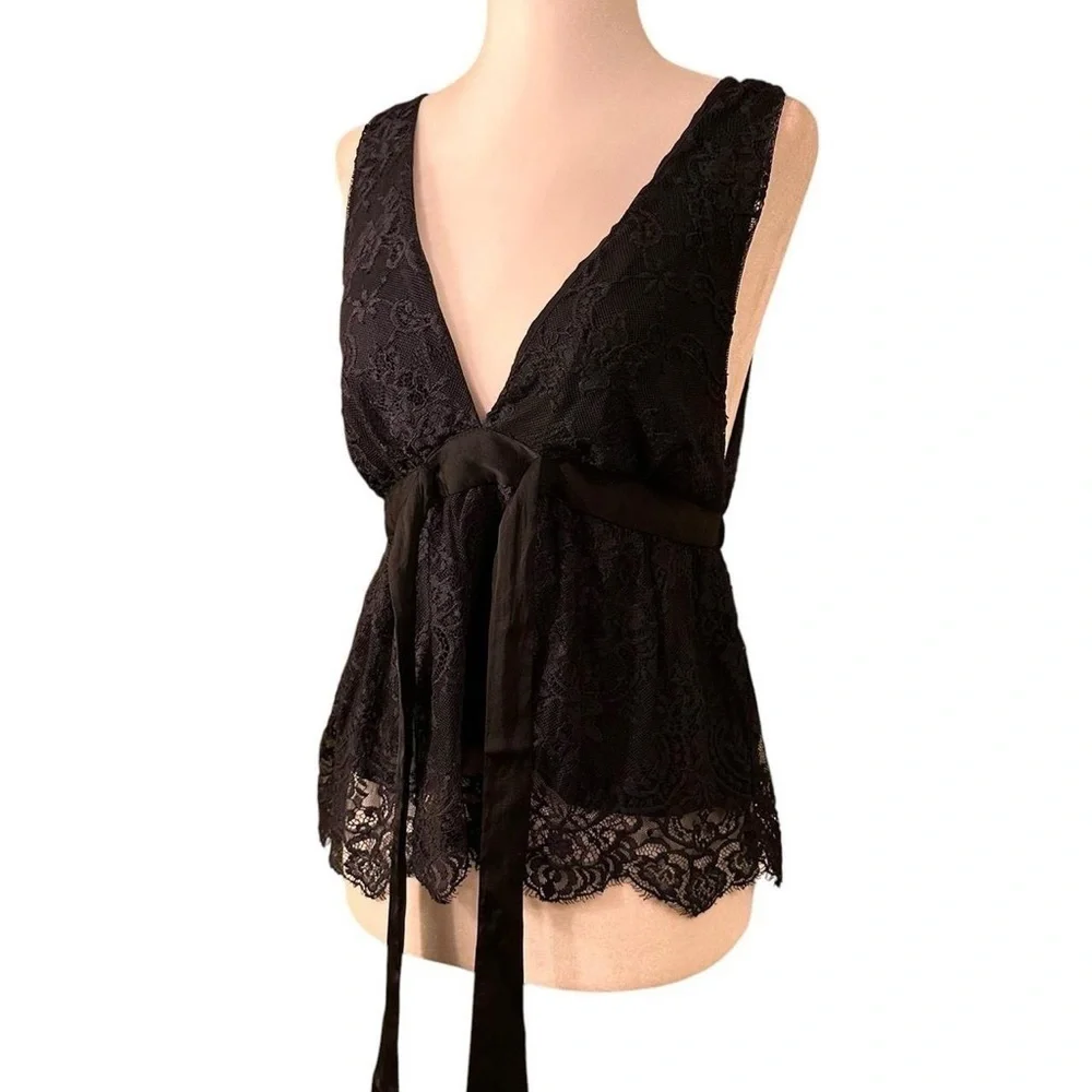 FREE PEOPLE NWT Peplum Black Lace Babydoll Tank